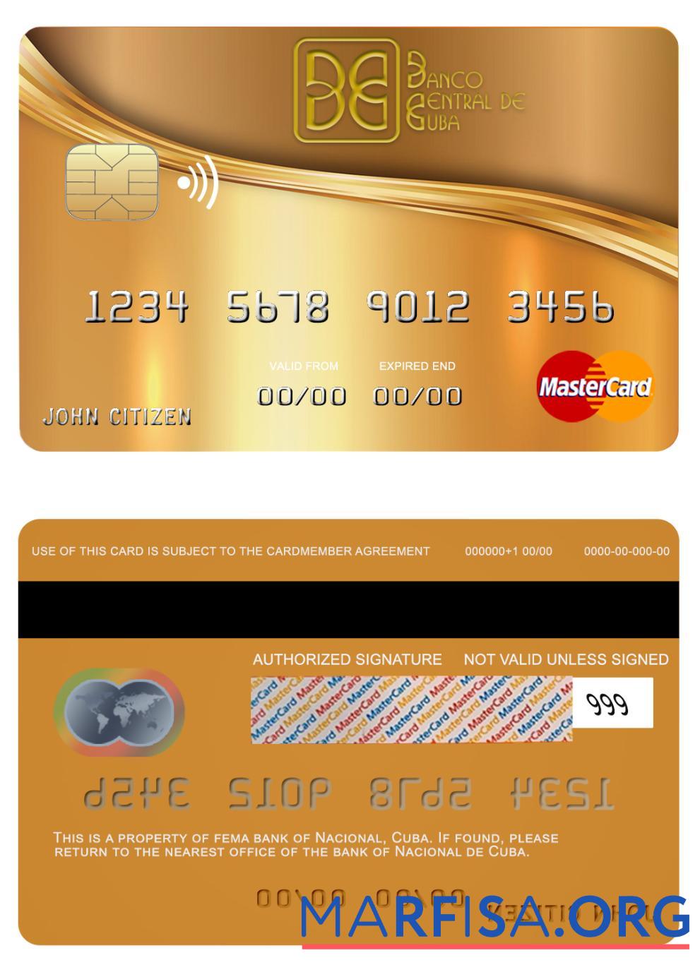 Printable Cuba Nacional bank mastercard download for verification